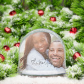 Black Modern Script Couple's Photo Sneeuwbol (Kerstmis)