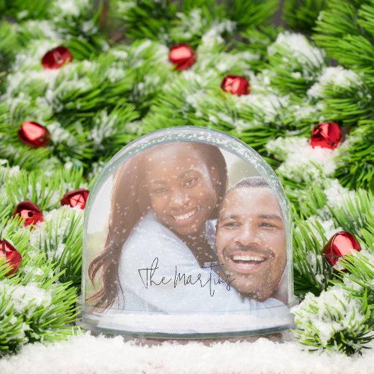 Black Modern Script Couple's Photo Sneeuwbol (Kerstmis)