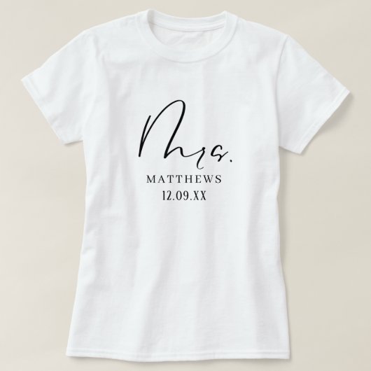 Black Modern Script Custom Wedding Pas getrouwd T- T-shirt (Design voorkant)