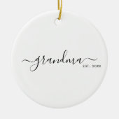 Black Modern Script Established Grandma Keramisch Ornament (Voorkant)