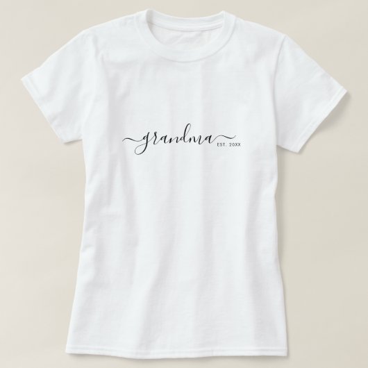 Black Modern Script Established Grandma T-shirt (Design voorkant)
