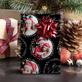 Black Modern Script Merry Christmas Family 6 photo Cadeaupapier