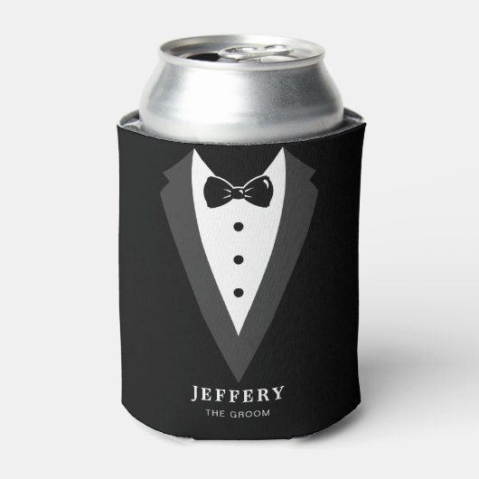 Black Modern Script Personalized Groomsmen can Coo Blikjeskoeler (Blikje Voorkant)