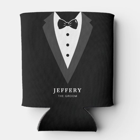 Black Modern Script Personalized Groomsmen can Coo Blikjeskoeler (Achterkant)