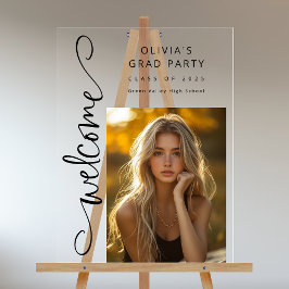 Black Modern Script Photo Afstudeerder Party Welko Acryl Bord