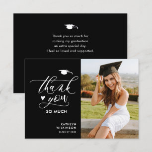 Black Modern Script Photo Minimalist Afstuderen Bedankkaart