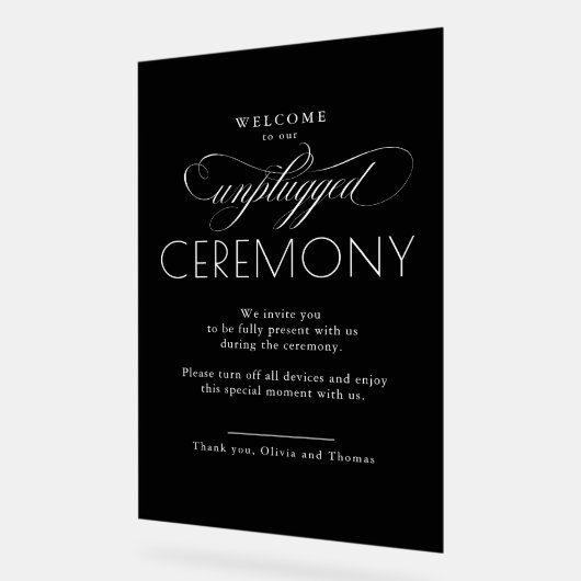 Black Modern Script Unplugged Ceremony Acryl Bord (Hoek)