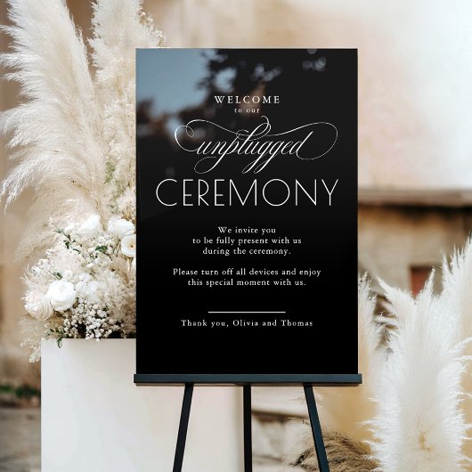 Black Modern Script Unplugged Ceremony Acryl Bord