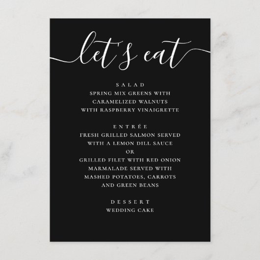 Black Modern Script Wedding | Minimalist Casual Menu (Voorkant)