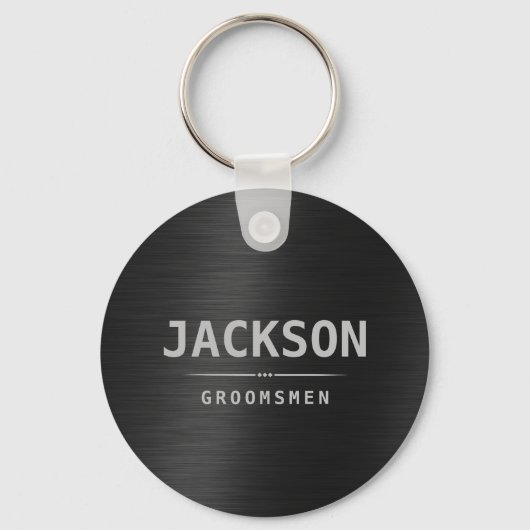 Black Modern Simple Name Persoonlijke Groomsmen Sleutelhanger (Voorkant)