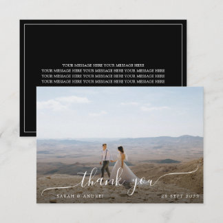 Black Modern Simple Photo Script Wedding Bedankkaart