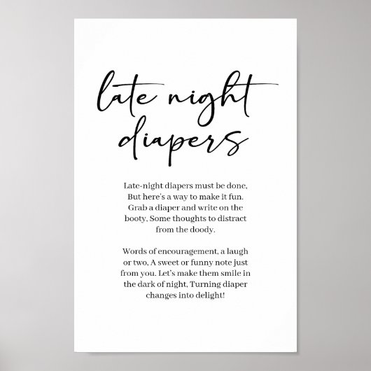Black Modern Simple Script Baby Late Night Diaper Poster (Voorkant)