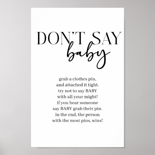 Black Modern Simple Script Baby Shower Game Poster (Voorkant)