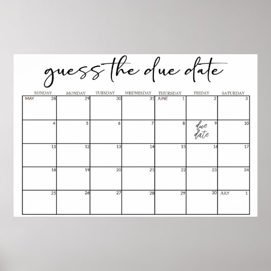 Black Modern Simple Script Baby Shower Guess Date Poster (Voorkant)