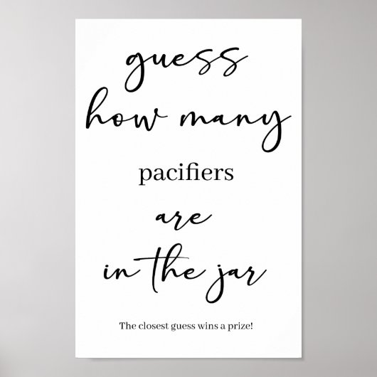 Black Modern Simple Script Baby Shower Guess Game Poster (Voorkant)