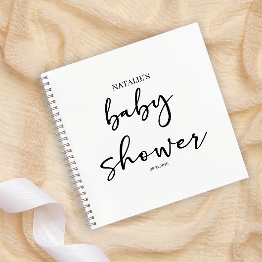 Black Modern Simple Script Baby Shower Notitieboek