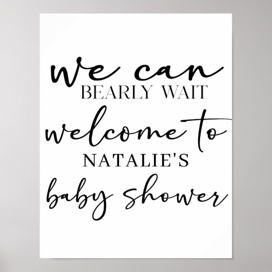 Black Modern Simple Script Baby Shower Sign Poster (Voorkant)