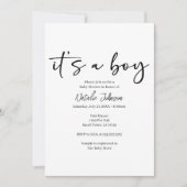 Black Modern Simple Script Boy Baby Shower Kaart (Voorkant)