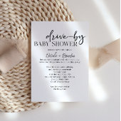 Black Modern Simple Script Drive-By Baby Shower Kaart