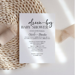 Black Modern Simple Script Drive-By Baby Shower Kaart
