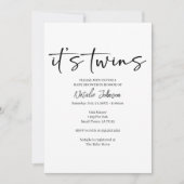 Black Modern Simple Script Twins Baby Shower Kaart (Voorkant)