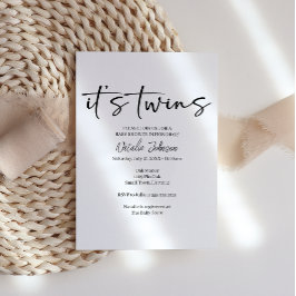 Black Modern Simple Script Twins Baby Shower Kaart