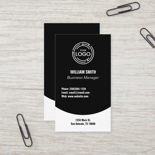 Black Modern Simple Visitekaartje (Voorkant / Achterkant in situ)