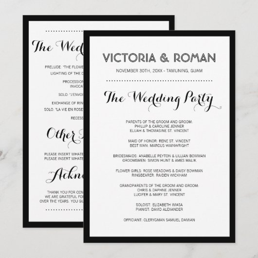 Black Modern Simple Wedding Programs Programmakaart (Voorkant / Achterkant)