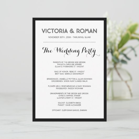 Black Modern Simple Wedding Programs Programmakaart (Staand voorkant)