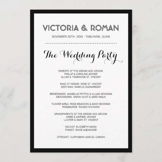 Black Modern Simple Wedding Programs Programmakaart (Voorkant)