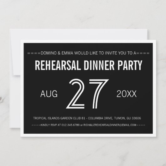 Black Modern Simple Wedding Rehearsal Dinner Kaart (Voorkant)