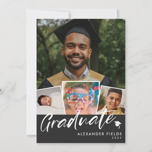 Black Modern Snapshot Collage Afstuderen Kaart (Voorkant)