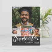 Black Modern Snapshot Collage Afstuderen Kaart (Staand voorkant)