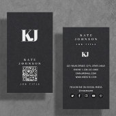 Black Modern Solid Monogram Initiaal QR Code Visitekaartje