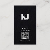 Black Modern Solid Monogram Initiaal QR Code Visitekaartje (Voorkant)