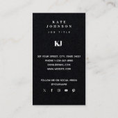 Black Modern Solid Monogram Initiaal QR Code Visitekaartje (Achterkant)