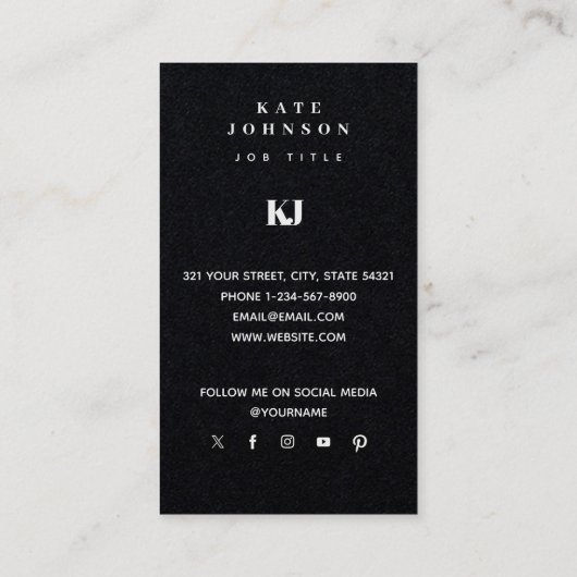 Black Modern Solid Monogram Initiaal QR Code Visitekaartje (Achterkant)