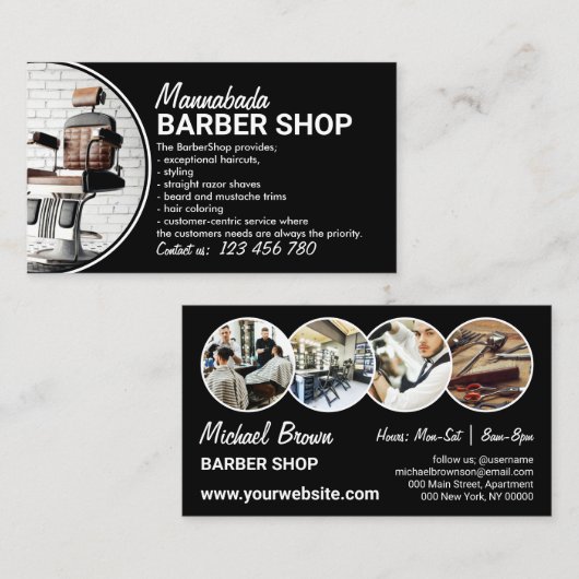 Black Modern Style Serie Aangepaste foto's Barber Visitekaartje (Voorkant / Achterkant)