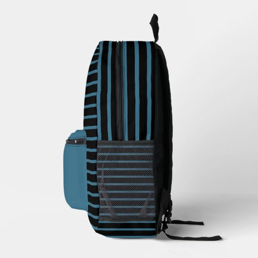 Black & Modern Teal Blue Line Art Backpack Bedrukte Rugzak (Rechts)