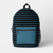 Black & Modern Teal Blue Line Art Backpack Bedrukte Rugzak (Voorkant)