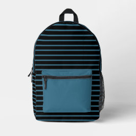 Black & Modern Teal Blue Line Art Backpack Bedrukte Rugzak