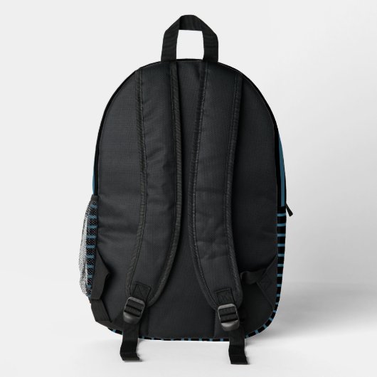 Black & Modern Teal Blue Line Art Backpack Bedrukte Rugzak (Achterkant)
