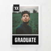 Black Modern Textured Photo Afstuderen Drieluik Uitnodiging (Cover)