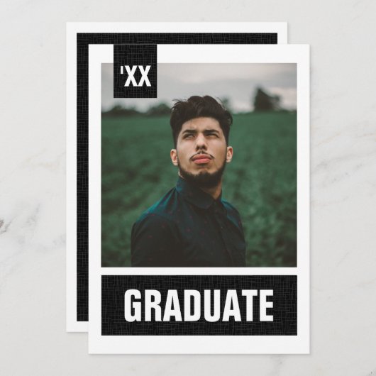 Black Modern Textured Photo Afstuderen Kaart (Voorkant / Achterkant)
