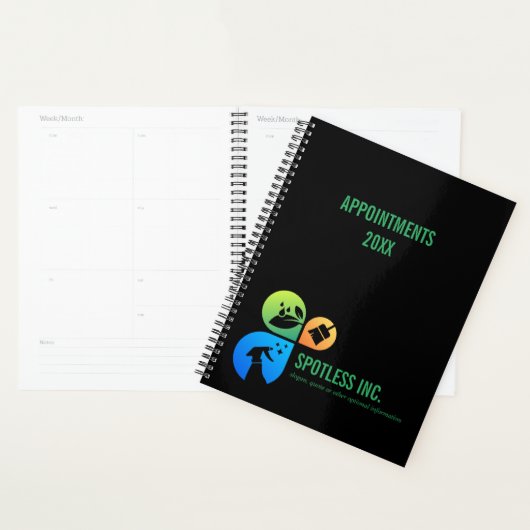 Black Modern Trendy Cleaning Services logo Planner (Display)