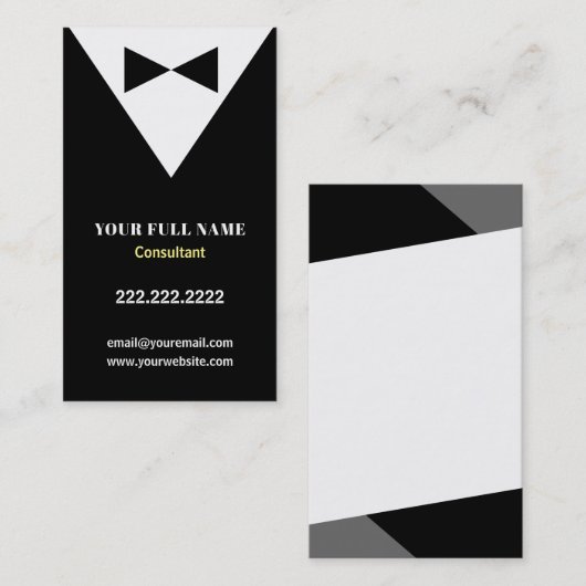 Black Modern Tuxedo Visitekaartjes (Voorkant / Achterkant)