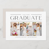 Black Modern Typografie Three Photo Afstuderen Aankondiging (Voorkant / Achterkant)