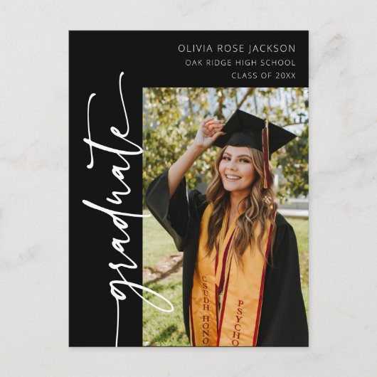 Black Modern Typography Photo Afstuderen Aankondigingskaart (Voorkant)