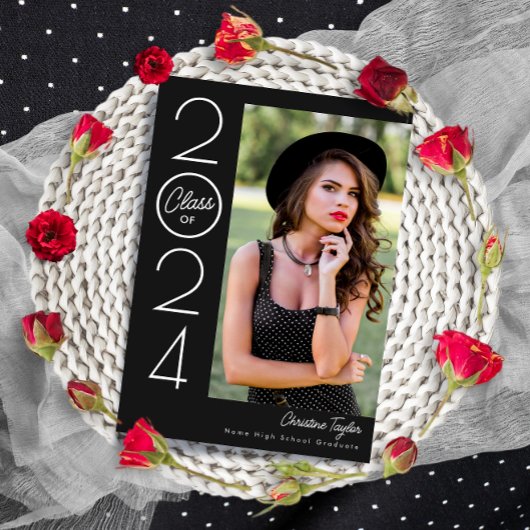 Black Modern Typography Photo Graduparty Kaart