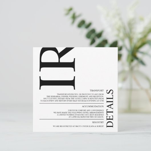 Black Modern Wedding - Details Kaart (Staand voorkant)